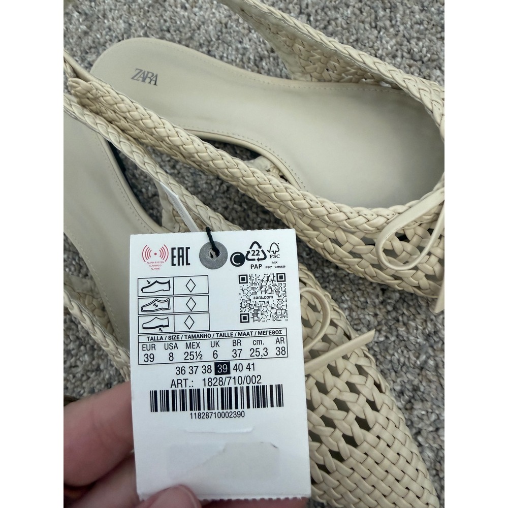 Zara Braided Effect Slingback Flat Shoes Off White/Cream Women's Size 8 – NWT - Picture 5 of 6